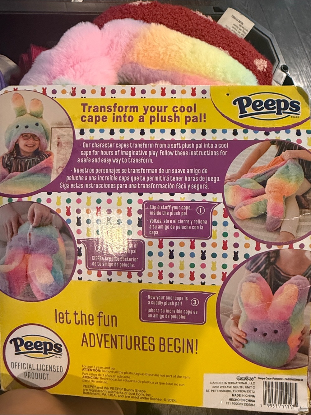 Rainbow Plush peep Hooded blanket/plush - Picture 2 of 3